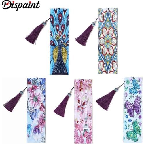 Dispaint 5D DIY Diamond Painting Leather Bookmark Tassel Book Marks Special Shaped Diamond Embroidery DIY Craft