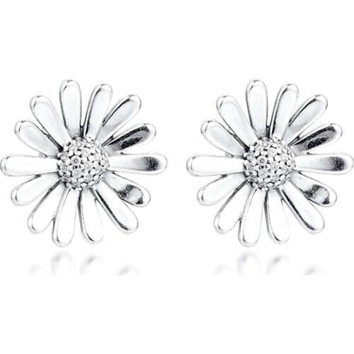 Authentic 925 Sterling Silver Flower Statement Stud Earrings for Women Clear CZ Ear Fashion Fine Jewelry Brincos Wholesale