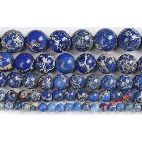 Free Shipping Natural Stone Blue Sea Sediment Imperial Jaspe Round Loose Beads 6 8 10 12MM Pick Size For Jewelry