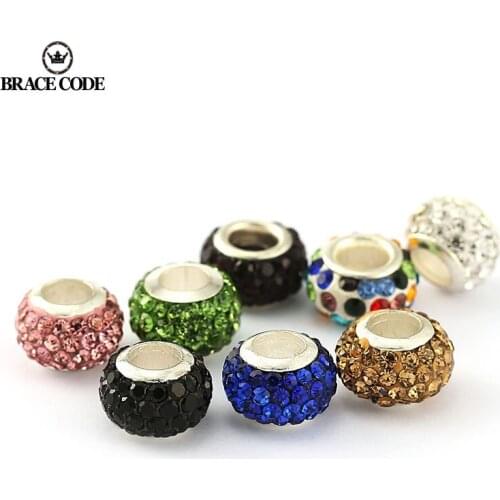 BRACE CODE 2Pcs/Lot Mud Ball Point Rhinestone Charm Lady Crystal Beads DIY Brand Bracelet Bangle Jewelry Accessories