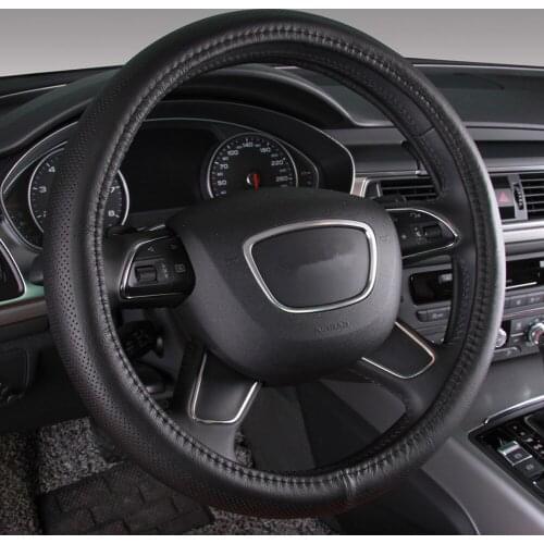 38cm Four seasons Style Top Layer Genuine Leather Car Steering Wheel Cover Anti-slip Breathable Auto Steering Cover Beige Black
