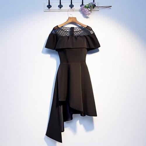 Black Party Dress Lace Neckline Zipper Back 2021 New Arrival