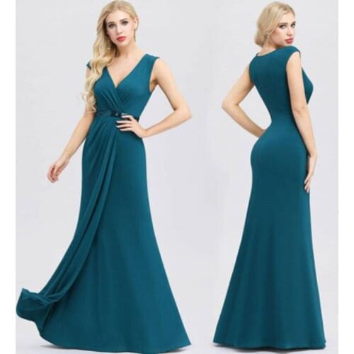 Teal Mermaid Evening gowns Long V-section Sleeveless Sexy formal dresses Elegant party dresses Robe De Soiree