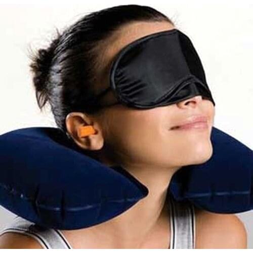 3 In1 Travel Set Inflatable Neck Pillows Air Cushion Pillow + Eye Mask + 2 Ear Plug Comfortable Business Trip