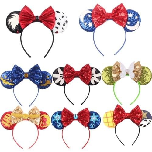 Glitter Mickey Mouse Ears Headband 5" Bow Sequins Hair Band Cute Mouse Ears Headwear Beauty Party Festival Accessories For Girl