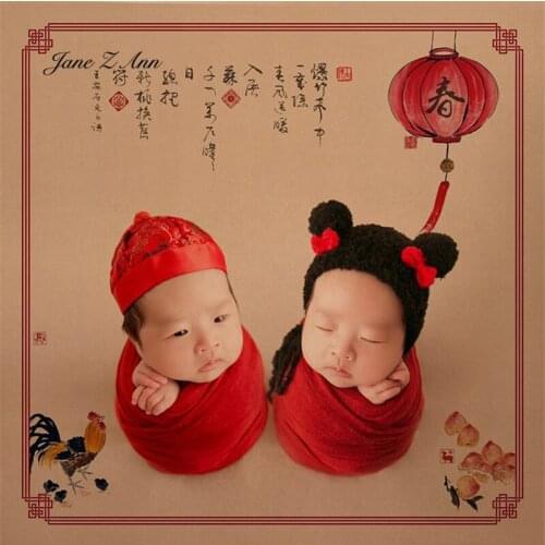 Jane Z Ann Newborn 100 days Chinese New Year Chinese doll bow hat tiger set studio shooting photo prop