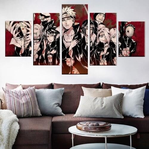 5 Pieces Japanese Animation Oil Painting Canvas Art Paints Wall Stickers Wallpaper Living Room Decor Akatsuki Artwork