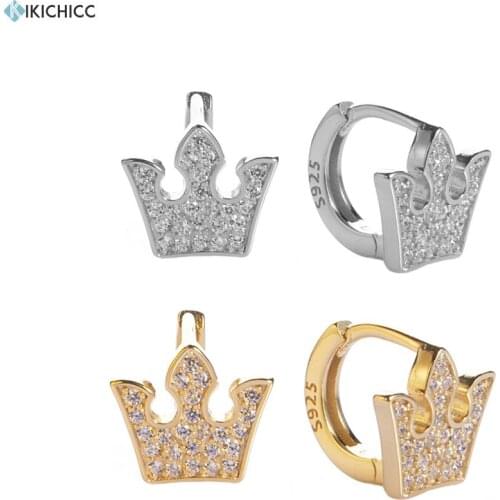 Kikichicc 100% 925 Sterling Silver 6.9mm Huggies Queen Godness Hoops Crystal CZ Zircon Circle Round Loops Wedding Jewelry