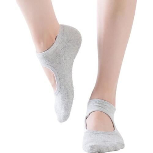 Terry Halter Yoga Socks Ladies Pilates Backless Socks Breathable Anti Slip Fitness Ballet Dance Cotton Sports Socks Slippers