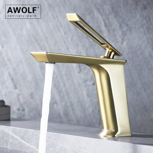 Brushed Gold Bathroom Basin Faucet Solid Brass Chrome Single Hole Deck Mounted Square Design Hot And Cold Sink Mixer Tap ML8120