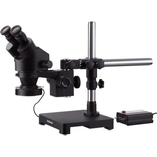 AmScope 3.5X-45X Black Stereo Zoom Microscope with Single Arm Boom Stand with 80-LED Ring-light