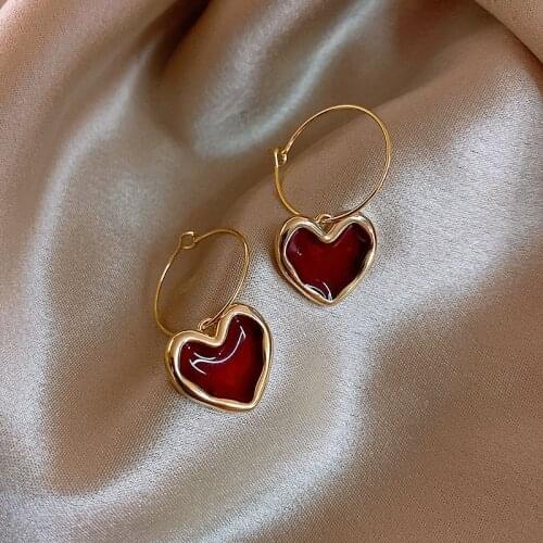 Sweet New Trend Enamel Red Love Heart Hoop Earrings for Women Temperament Elegant Simple Drop Earrings Girls Party Jewelry