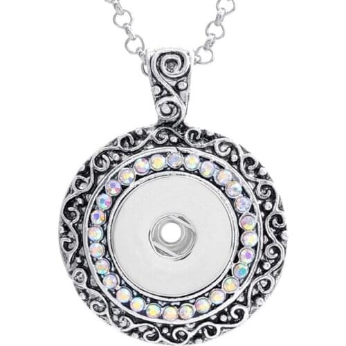 Trendy Rhinestone Round pattern pendant snap necklace 60cm fit 18MM snap buttons Fashion jewelry DIY accessories XL0027