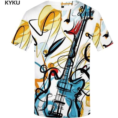 KYKU Brand Guitar T-shirt Men Music Tshirts Casual Graffiti Funny T shirts Art Tshirt Printed Harajuku Shirt Print Short Sleeve