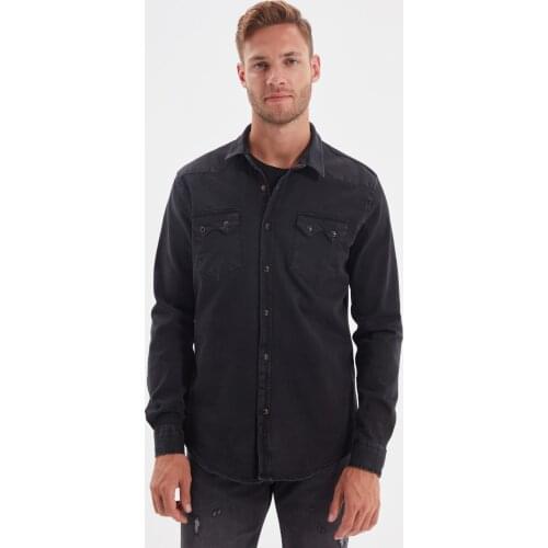 Trendyol Male Lycra Thick Pocket Stripe Denim New Shirt TMNSS20GO0106