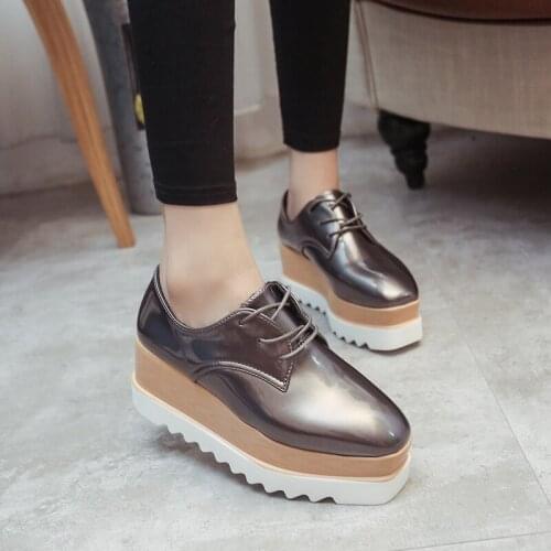 Retro style spring new high-heeled shoes women thick-soled muffin shoes lace up British style casual student womens shoes