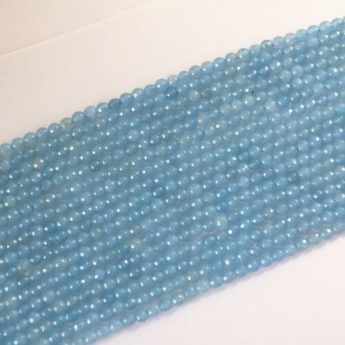 New blue natural stone dyed jades chalcedony 4mm 6mm 8mm 10mm 12mm diy faceted round loose beads jewelry making 15 inches B01