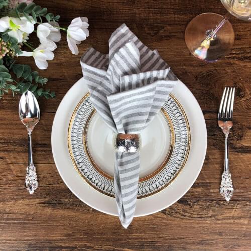 Plain Striped Linen Cotton Dinner Cloth Napkins - Set of 12 (17 x 17 inches) - for Events & Home Use