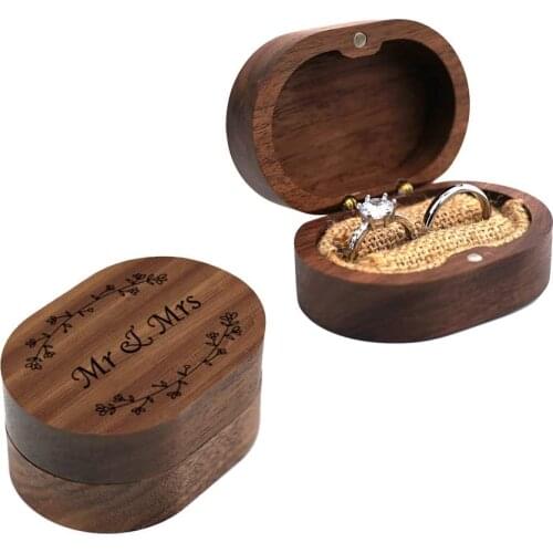 Wedding Ring Box Wood Ring box for Proposal Rustic Mr & Mrs Carve Engagement Ring Holder Gift for Wedding Ceremony