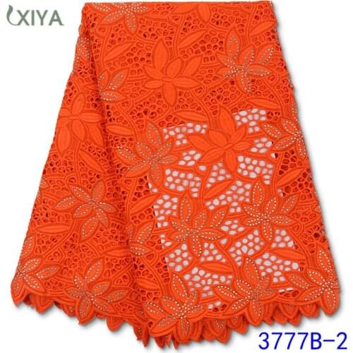 Orange African Lace Fabric Swiss Voile Dry Lace Fabric with Stones Nigerian Laces Fabrics Cotton Lace for Sewing APW3777B