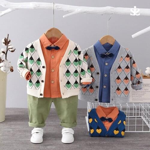 Autumn Fashion Autumn Children Boys Girls Clothes Kids Full Printe Jacket Solid Shirt Pants 3Pcs/Sets Baby Clothing Tracksuits