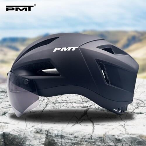 PMT-Ultralight Bicycle Helmet Integrated Mirror Professional Road Bike With Magnetic Glasses Bicycle Helmet Dual-mode Integrated