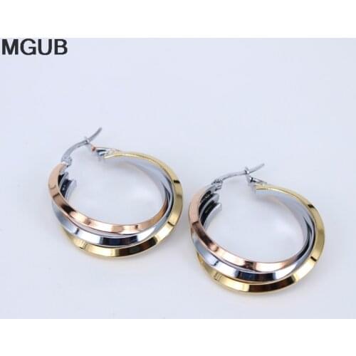 Popular 3 line popular smooth stainless steel jewelry Hoop earrings Four Seasons For Women earrings LH299