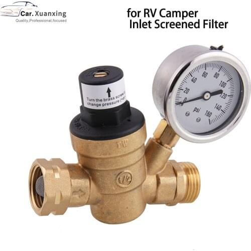 Renator M11-0660R Water Pressure Regulator Valve Brass Lead-Free Adjustable Water Pressure Reducer with Gauge for RV Camper