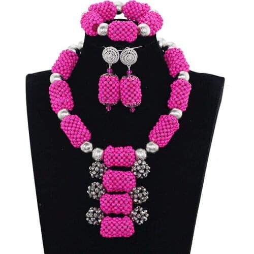 Luxury Pink Women Costume Jewelry Set Crystal Beads Pendant Necklace Set Free Shipping WX035