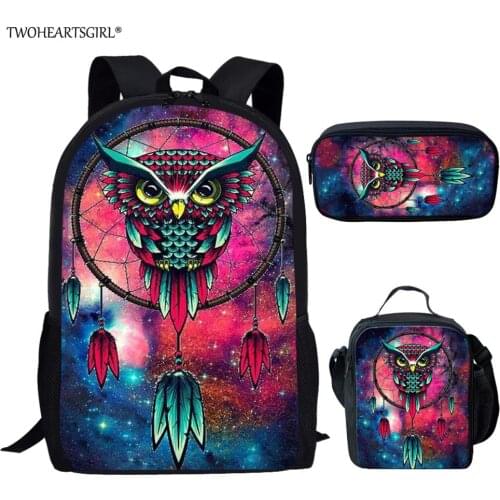 Twoheartsgirl Cartoon Owl Print School Bag Sets for Children Boys Girls Cool Middle Student Kids Schoolbag Primary Book Bags