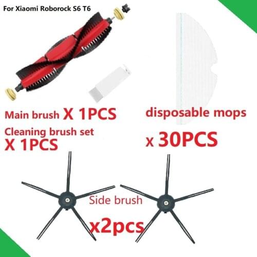 Black Rubber Side Brush Main Brush Mop for Vacuum Cleaner Robotic Roborock S65 T6 Accessary Spare Parts Black