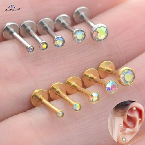 Starose 5pcs Wrap Rainbow Crystal Nose Piercing Stud Conch Labret Lip Ring Helix Piercing Tragus Bar Lobe Earrings Ear Jewelry