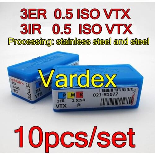 3ER 0.5 ISO VTX 3IR 0.5 ISO VTX 10pcs/set Vardex Threaded carbide insert Processing: stainless steel and steel