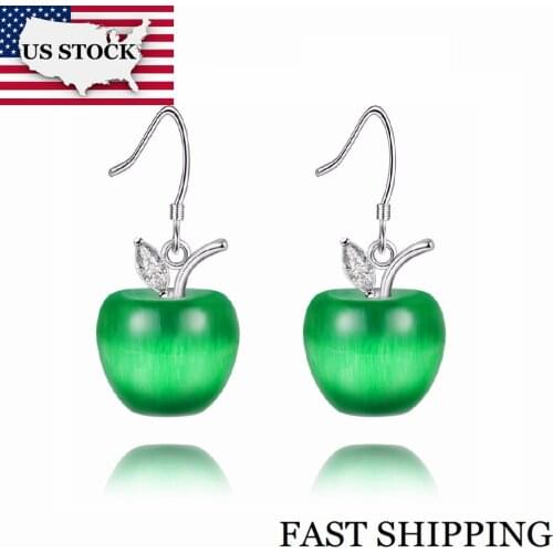 US STOCK Uloveido 8 Colors Apple Earrings for Women Jewelry Earrings Silver Earring Pendientes Orecchini Donna YL007