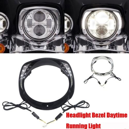 For Harley Touring Tri Road King Street Electra Glide Low FLHTCU Ultra Limited Chrome & black LED headlight bezel