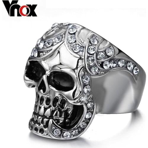 Vnox Hip Hop Skull Rings for Men Party King Man Ring Rock Punk Horrible Ghost Stainless Steel Metal Halloween Gifts