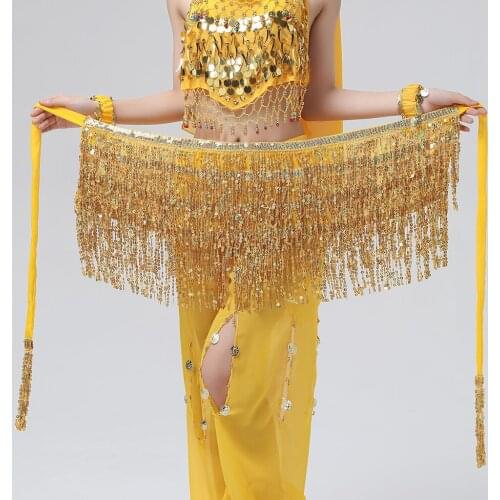 Women Fashion Belly Dancing Hip Scarf Wrap Skirt Sequins Tassel Belly Chain
