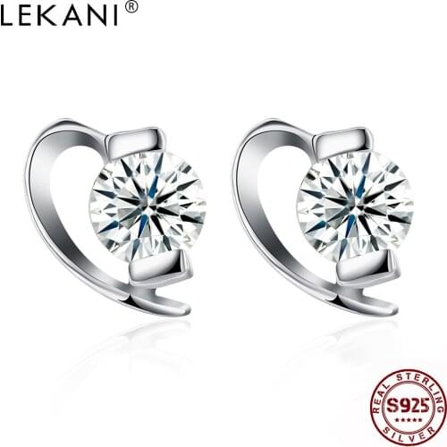 LEKANI 925 Sterling Silver Women Earrings Half Heart Shape Vogue Cubic Zirconia Jewelry Elegant Girl Stud Earring New Arrival