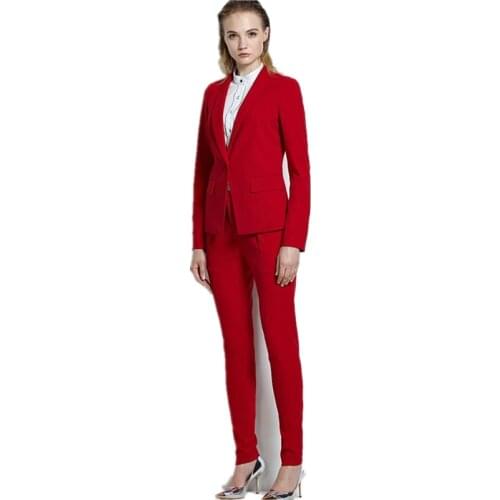 Women Pant Suits red OL suit custom western style business suit high quality single breasted 2 Piece Suits jacket+pants