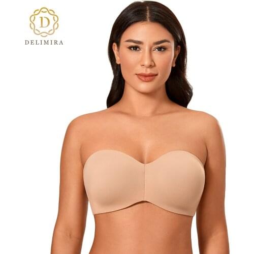 DELIMIRA Womens Minimizer Support Strapless Bra Anti-slip Silicone Non-padded Underwire Bras for Large Bust