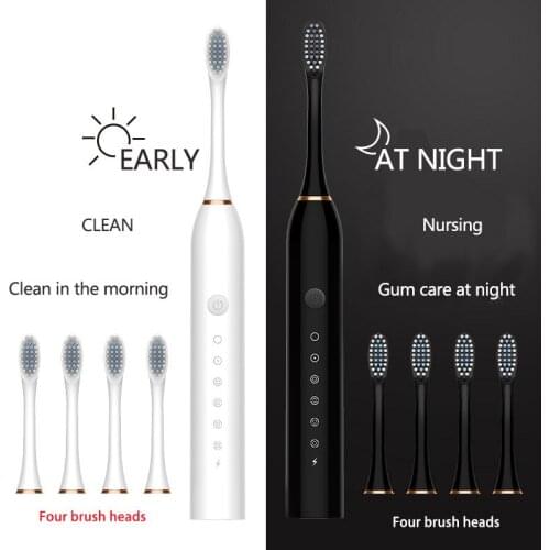 Sonic Electric Toothbrush Ultrasonic 6 Mode USB Rechargeable IPX7 Waterproof Whitening Teeth Tooth Smart timing Brush Adult