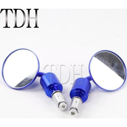 1 Pair 7/8" CNC Motorcycle Rearview Mirror Blue Round Handlebar Bar End Rear View Mirrors Motorbike Side Mirrors for Cafe Racer