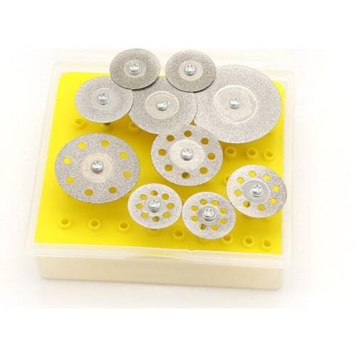 10pcs /set Rotary Tool Diamond Saw Blade Disc Jade Polishing Cutting Discs with Mandrel For Mini Drill Power Tool