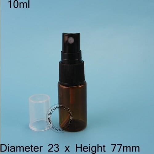 100pcs/Lot Promotion 10ml Perfume Bottles Amber Empty Small Cosmetic Black Cap Spray Jar Refillable Plastic Packaging Mini Vials