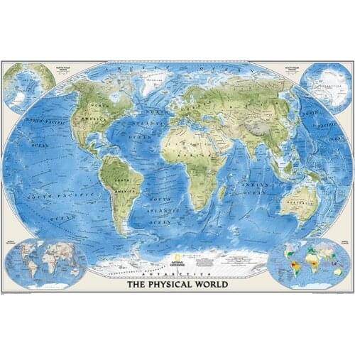 150x100cm Physical Map Of The World Non-woven foldable World Map Without National Flag For Culture And Education