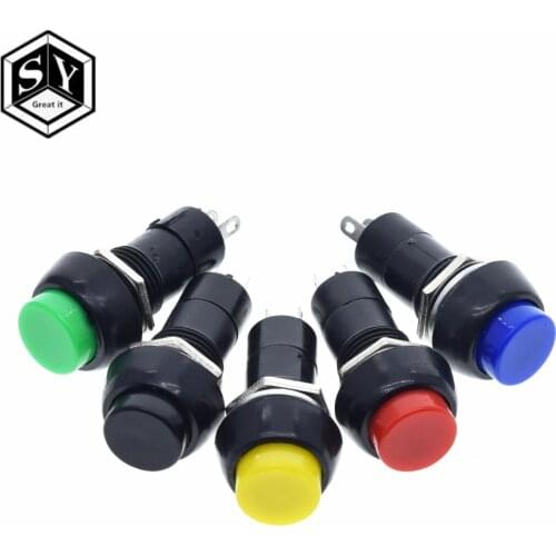 Great IT 1Pack=5PCS PBS-11B 2PIN 12mm No Lock Self-Lock ON OFF Push Button Momentary Switch 3A 150V Black Blue Red Green Yellow