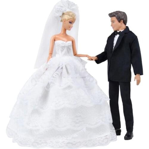 2Pcs/set 1/6 Doll Accessories Fashion Suit Outfit Dress Wear Couple outfit For 30cm Barbie Ken Doll Clothes Kid Dressing Up Toys