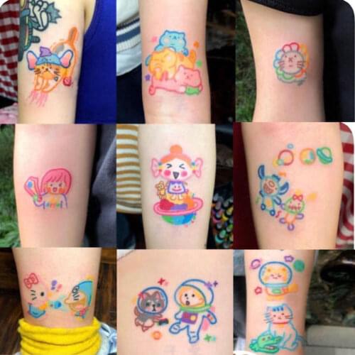 32pcs/lot Cartoon Waterproof Temporary Tattoo Stickers Ins Style Korean Waterproof Long-lasting childs taste Small Fake Tattoo