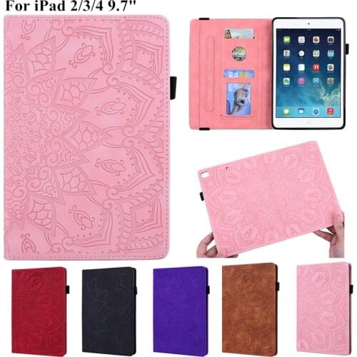 3D Flower Embossed for iPad 2 3 4 A1395 A1396 A1458 Case Wallet PU Leather Shockproof Smart Cover for Funda iPad4 3 2 9.7 inch