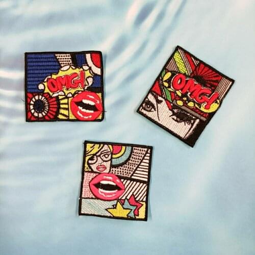 Garment accessory large embroidery big omg lip belle girl cartoon patches for clothing PA-28